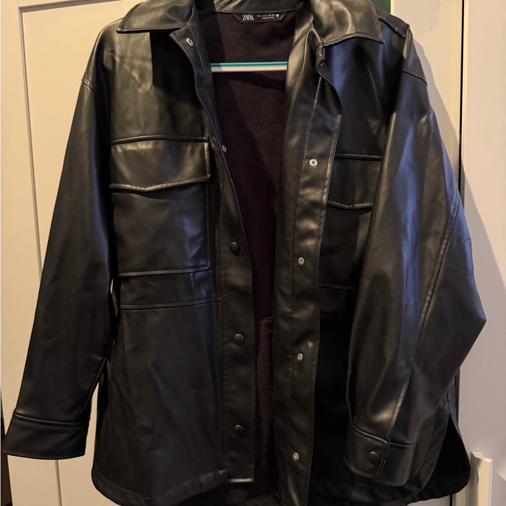 Zara Womens Faux Leather Shacket Size L